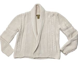 Open Front Cream Chunky Cable Knit Fisherman Sweater Peck & Peck Women's Med